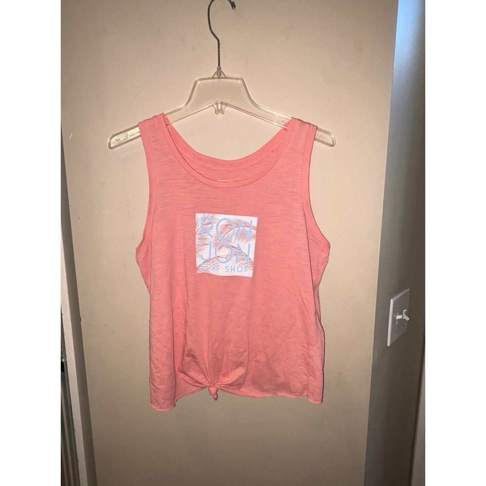 Ron Jon Surf Shop Womens Coral Pink Graphic Front Knot Tank Top Size Medium M